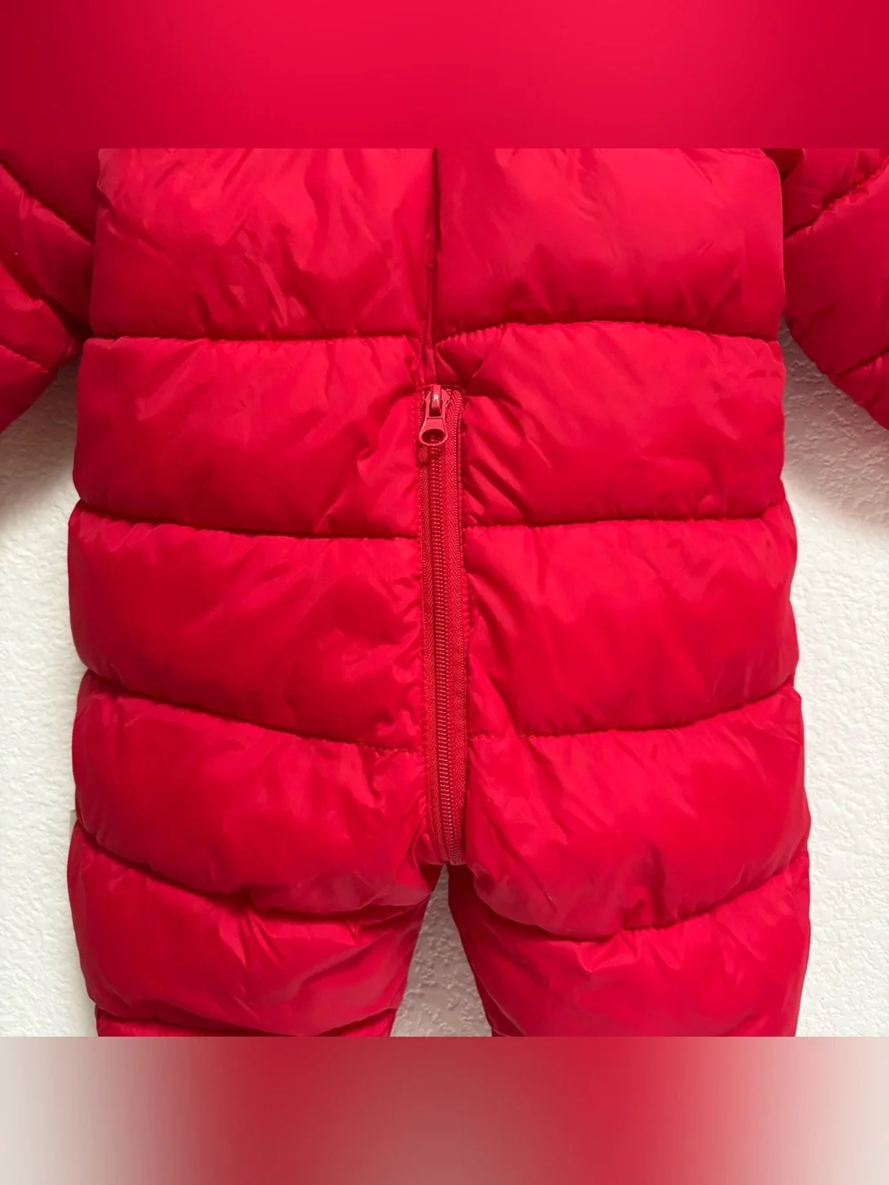 Kids Red Puffer One-Piece Snowsuit with Hood